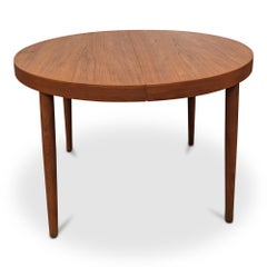 Round Teak Dining Table w 1 Leaf - 0823104 Vintage Danish Mid Century