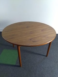 Round Teak Dining Table with Self Storing Butterfly Leaf by Hornslet Mobler