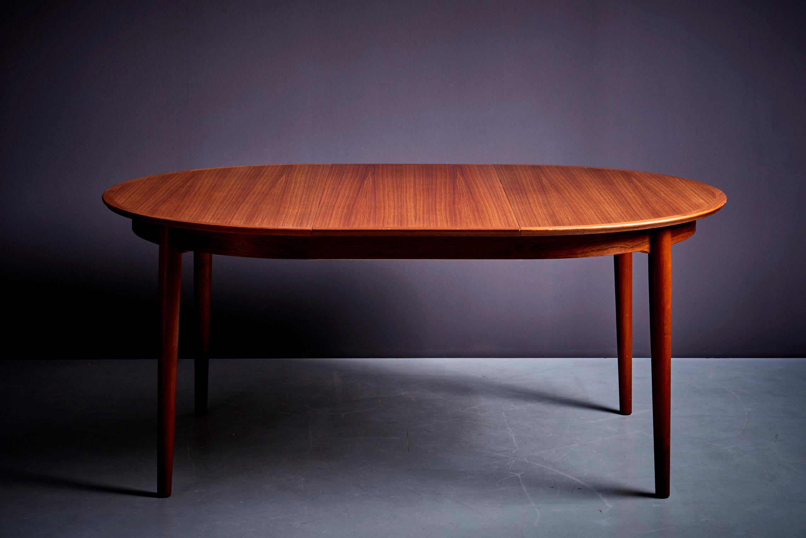 Danish Round Teak Dining Table with two Extensions by Arne Vodder for Sibast Mobler