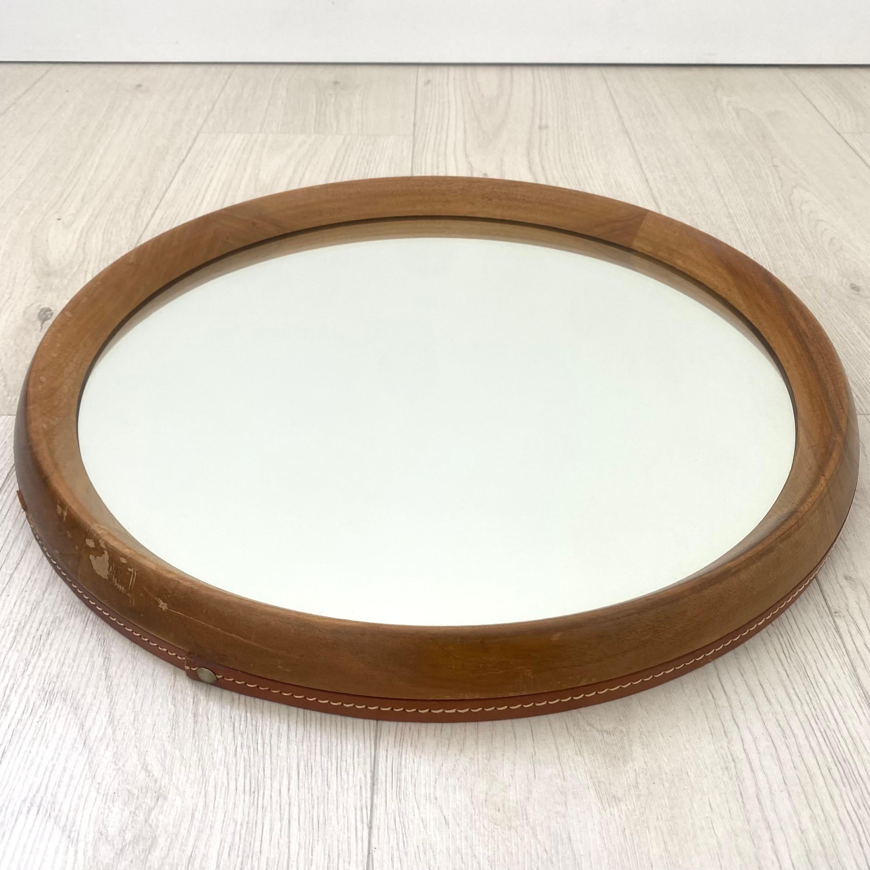 Espejo redondo de teca, años 60 Italia Italiano en venta