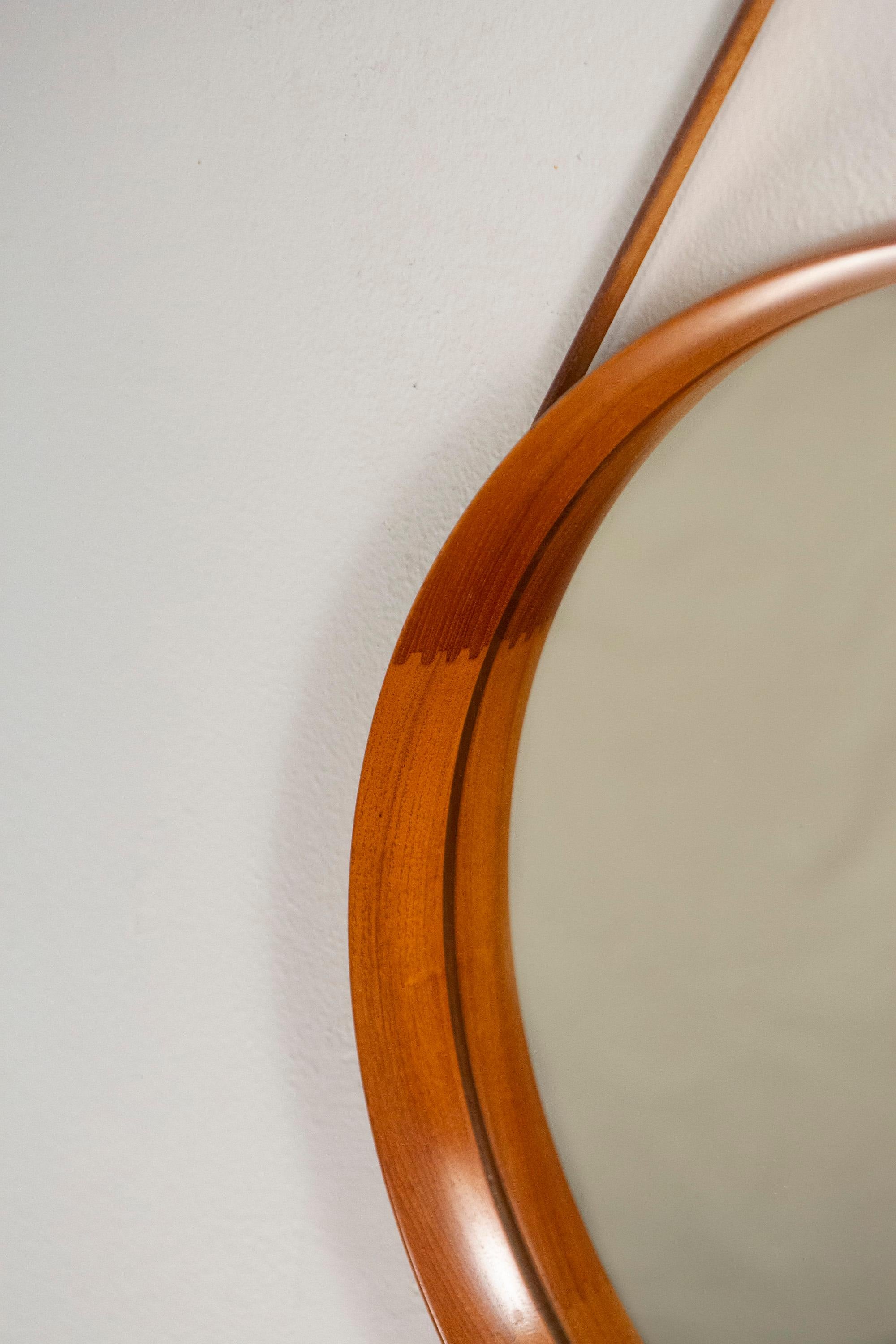 Swedish Round Teak Mirror by Uno and Osten Kristiansson for Luxus Vittsjö, Sweden, 1960s For Sale