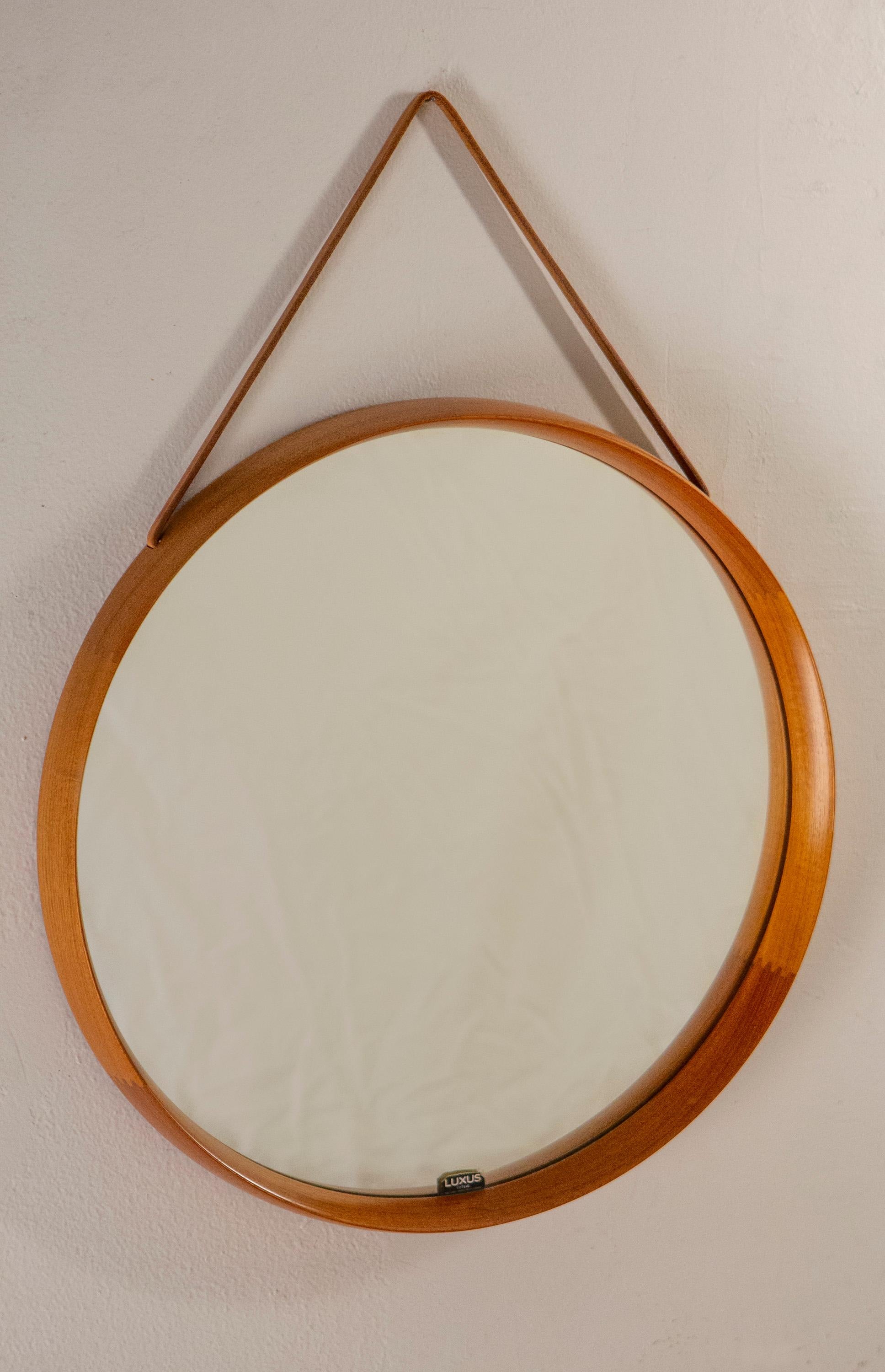 Round Teak Mirror by Uno and Osten Kristiansson for Luxus Vittsjö, Sweden, 1960s For Sale 1