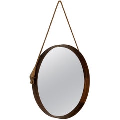 Round Teak Mirror in Campo E Graffi Style, Italy 1960s