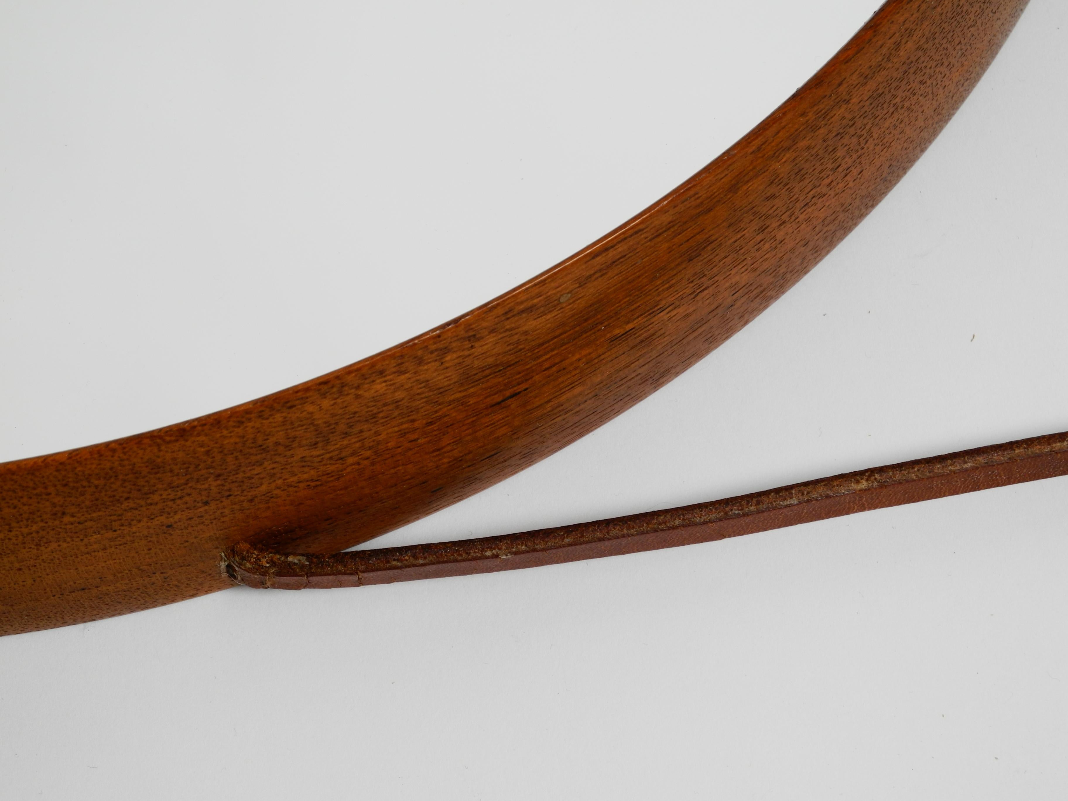 Round Teak Mirror with Leather Straps by Uno and Östen Kristiansson for Luxus For Sale 4