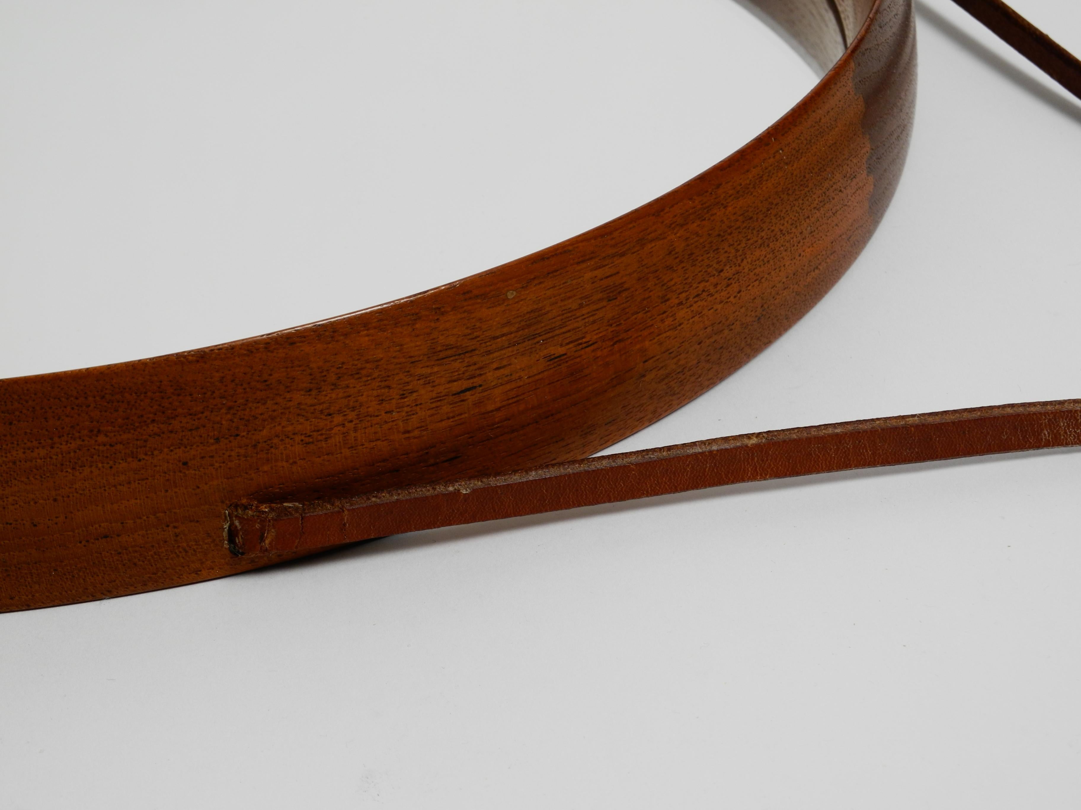 Round Teak Mirror with Leather Straps by Uno and Östen Kristiansson for Luxus For Sale 5