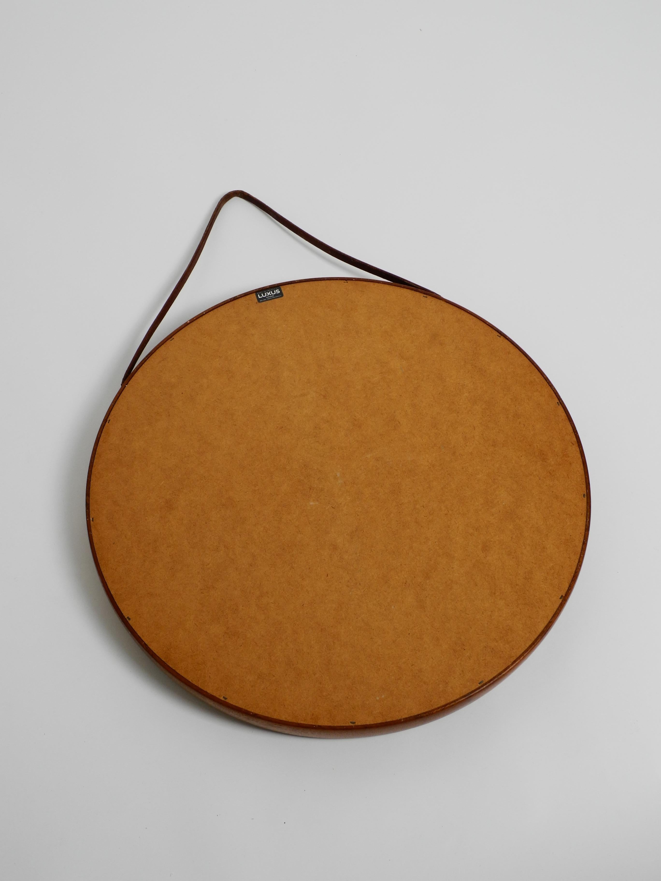 Round Teak Mirror with Leather Straps by Uno and Östen Kristiansson for Luxus For Sale 7