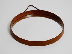 Round Teak Mirror with Leather Straps by Uno and Östen Kristiansson for Luxus