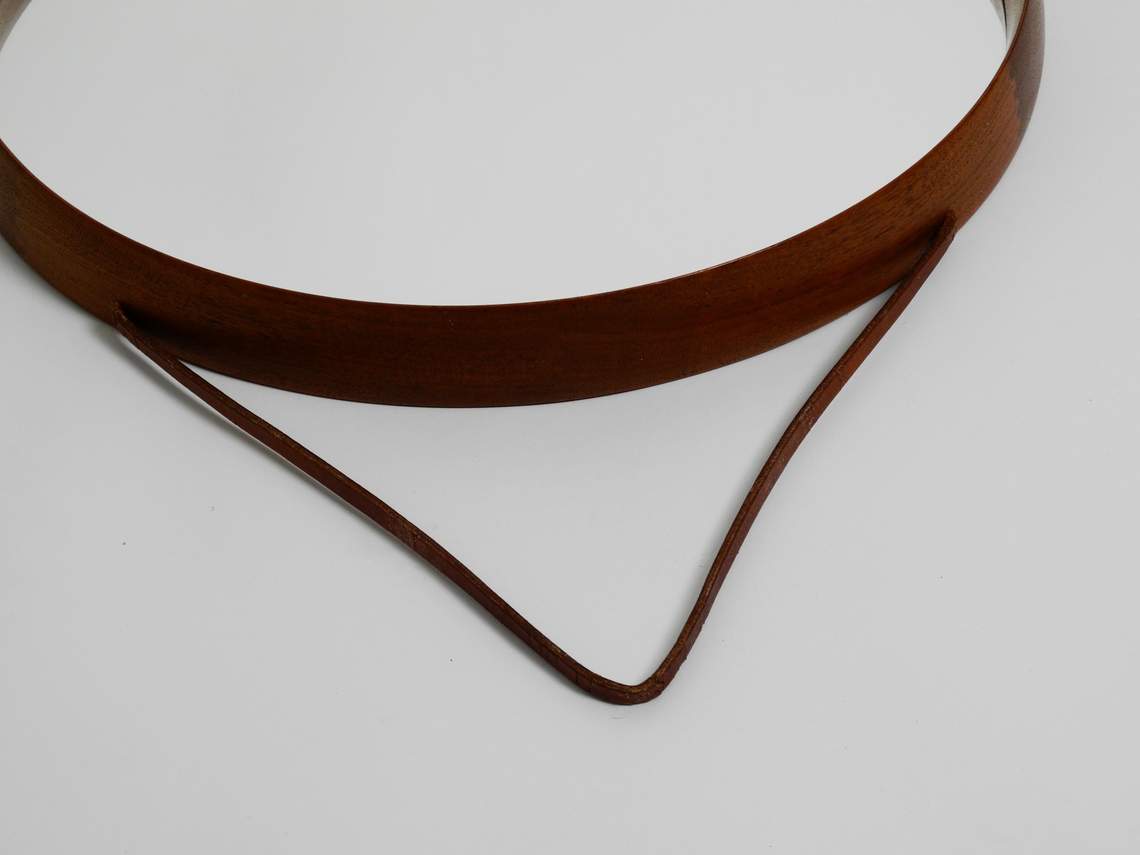 Round Teak Mirror with Leather Straps by Uno and Östen Kristiansson for Luxus For Sale 2