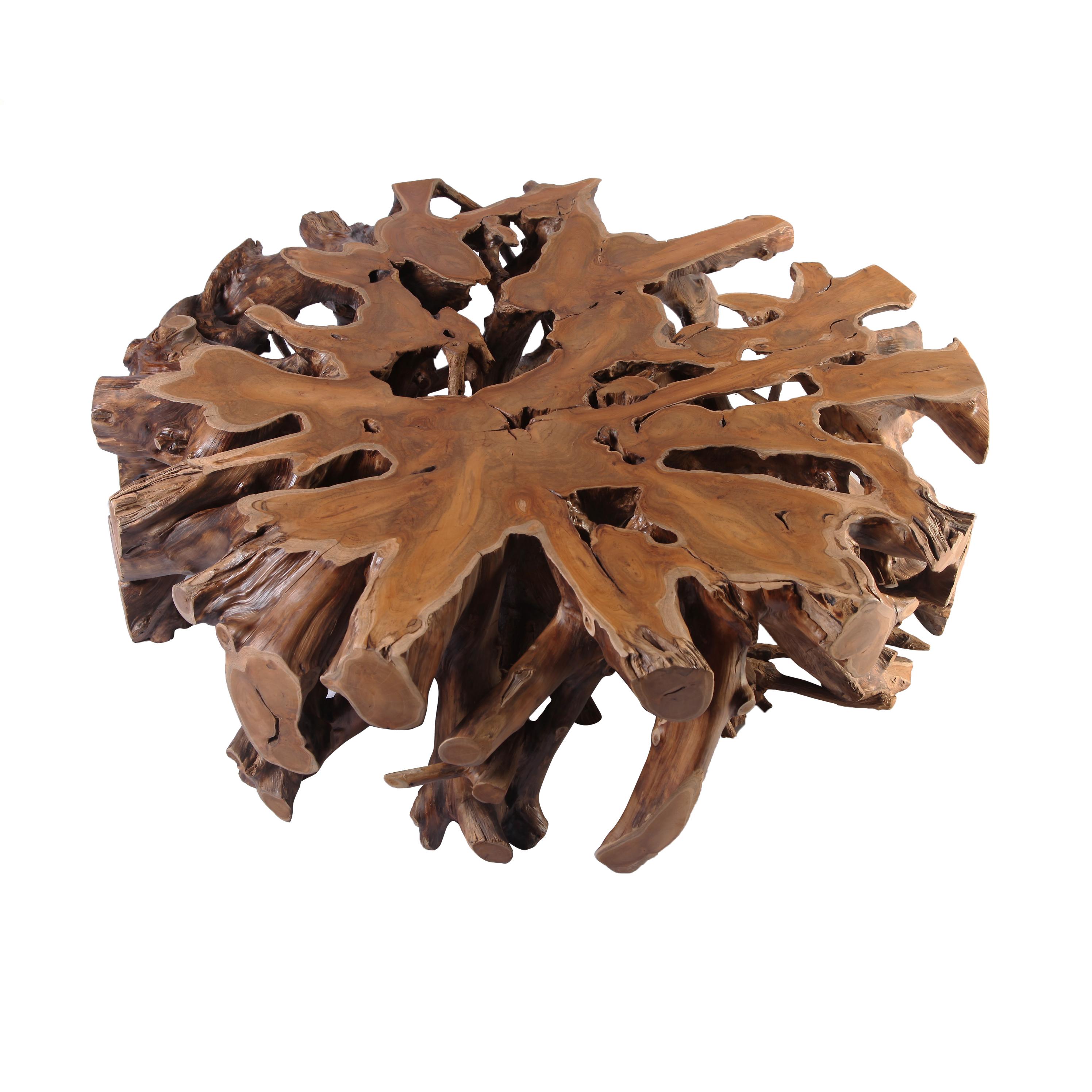 Organic Modern Round Teak Root Coffee Table For Sale