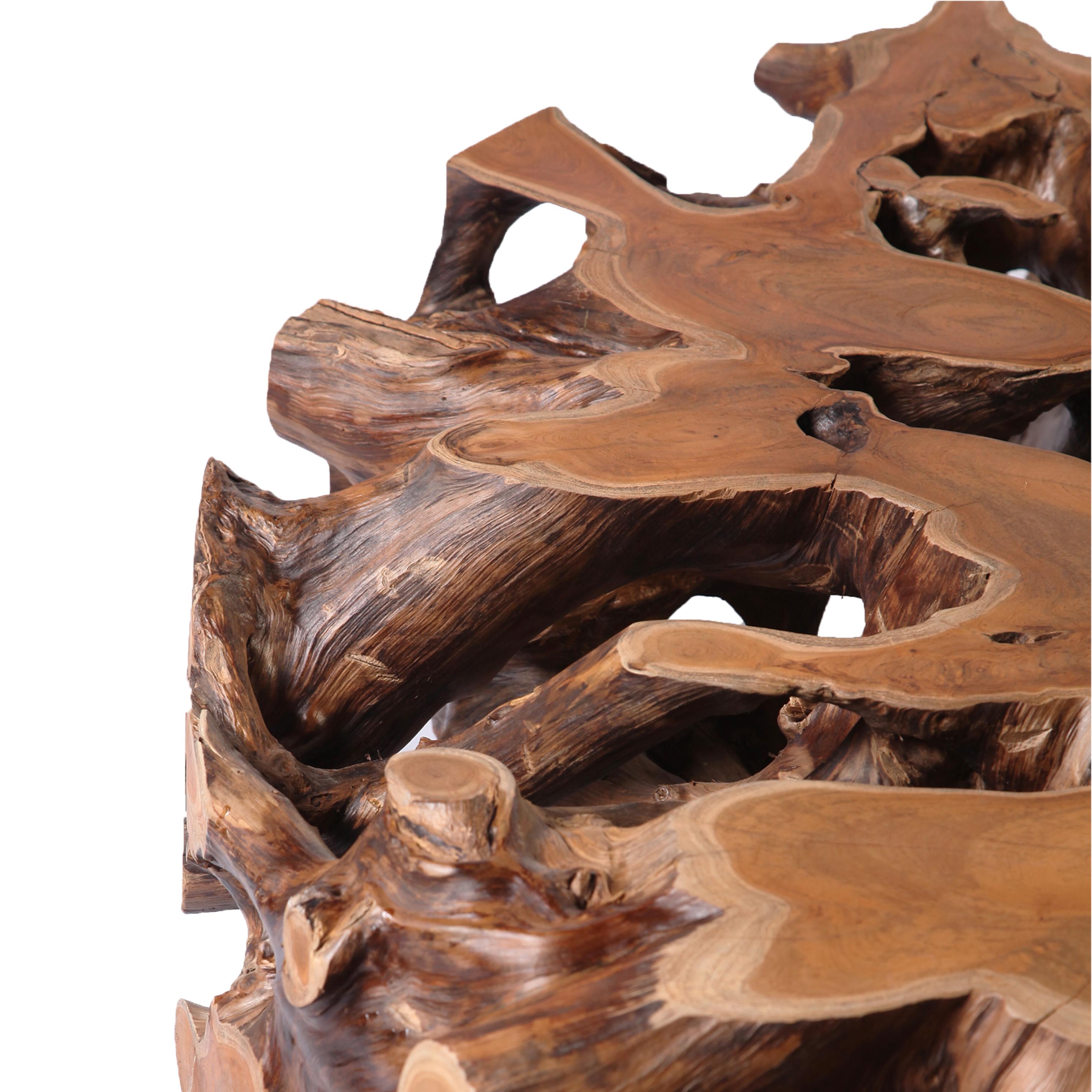 Hand-Crafted Round Teak Root Coffee Table For Sale