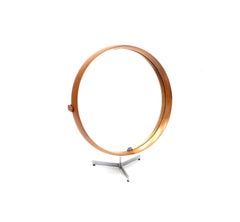 Round Teak Table Mirror by Uno & Östen Kristiansson for Luxus, 1960s