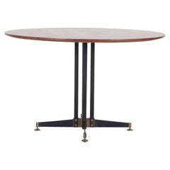 Round Teak Table with Iron Base and Brass Fittings, Italy 1950s