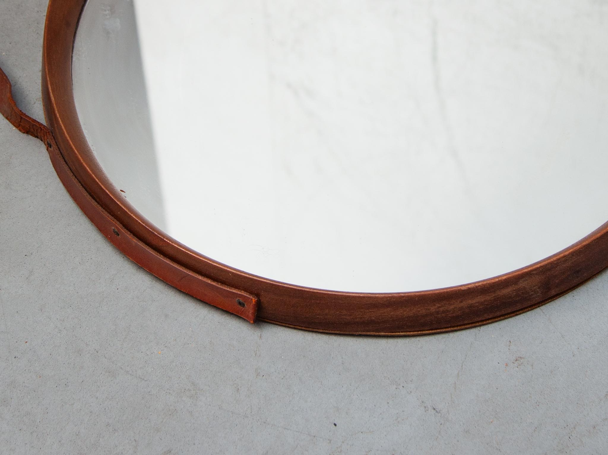 Hand-Crafted Round Teak Wall Hanging Mirror, 1960s For Sale