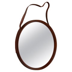 Round Teak Wall Hanging Mirror, 1960s