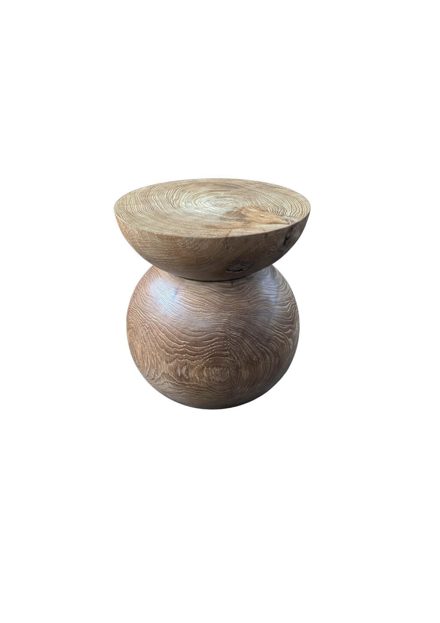 Round Teak Wood Side Table, Natural Finish, Layered Design, Modern Organic In New Condition For Sale In Jimbaran, Bali