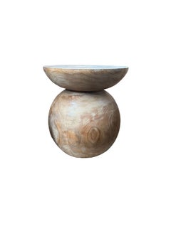 Round Teak Wood Side Table, Natural Finish, Modern Organic