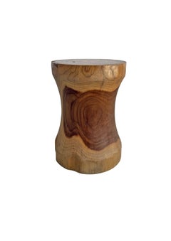 Round Teak Wood Side Table, Natural Finish, Modern Organic