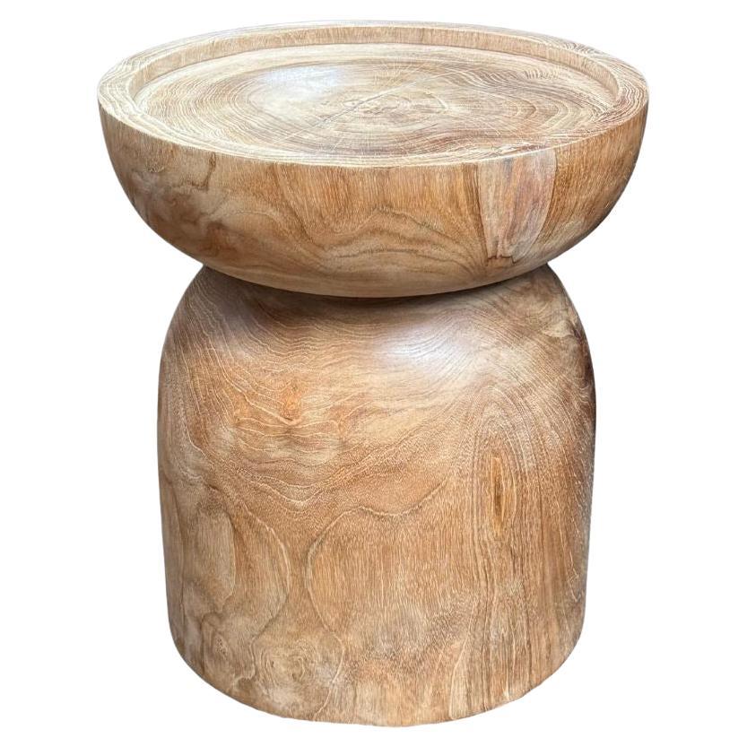 Table d'appoint ronde en bois de teck, finition Nature, moderne et organique