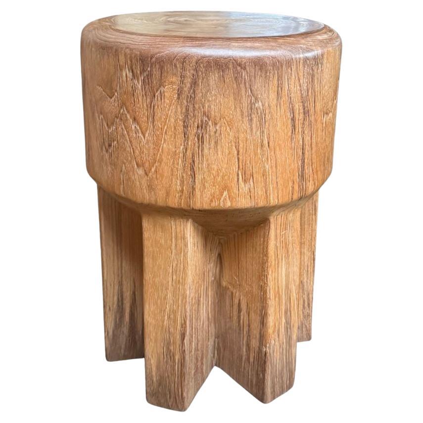 Round Teak Wood Side Table, Natural Finish, Modern Organic For Sale