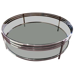Round Tempered Glass Coffee Table with Polished Steel Frame