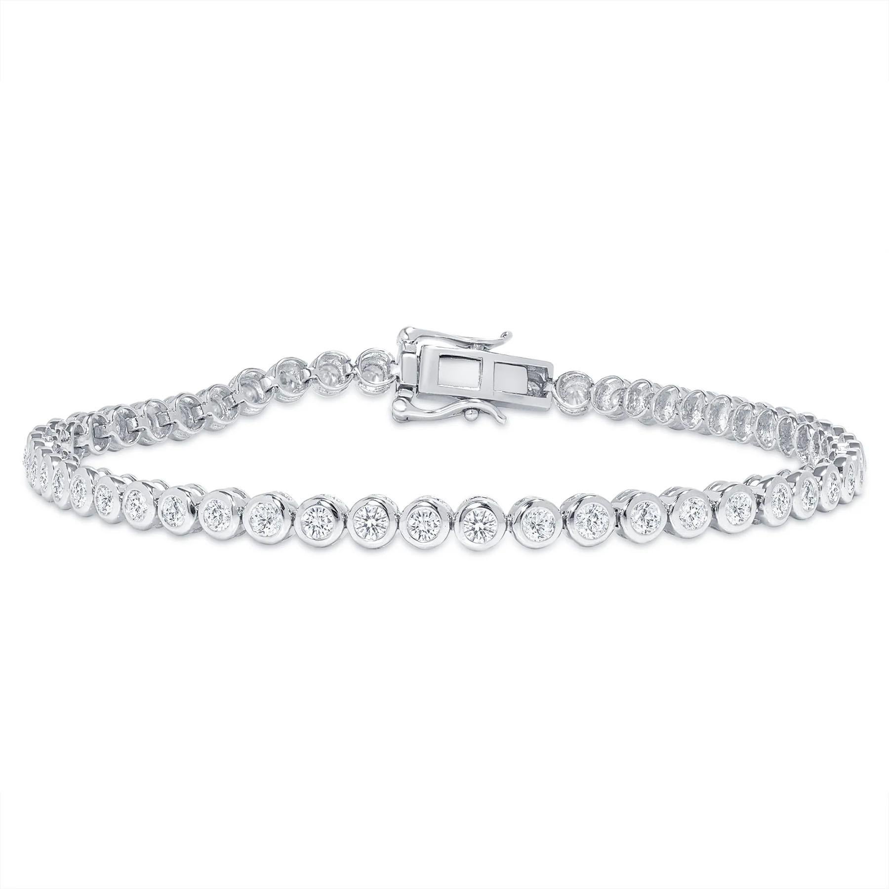 Moderno Bracciale tennis in oro 14K con diamanti rotondi incastonati a raggiera in vendita