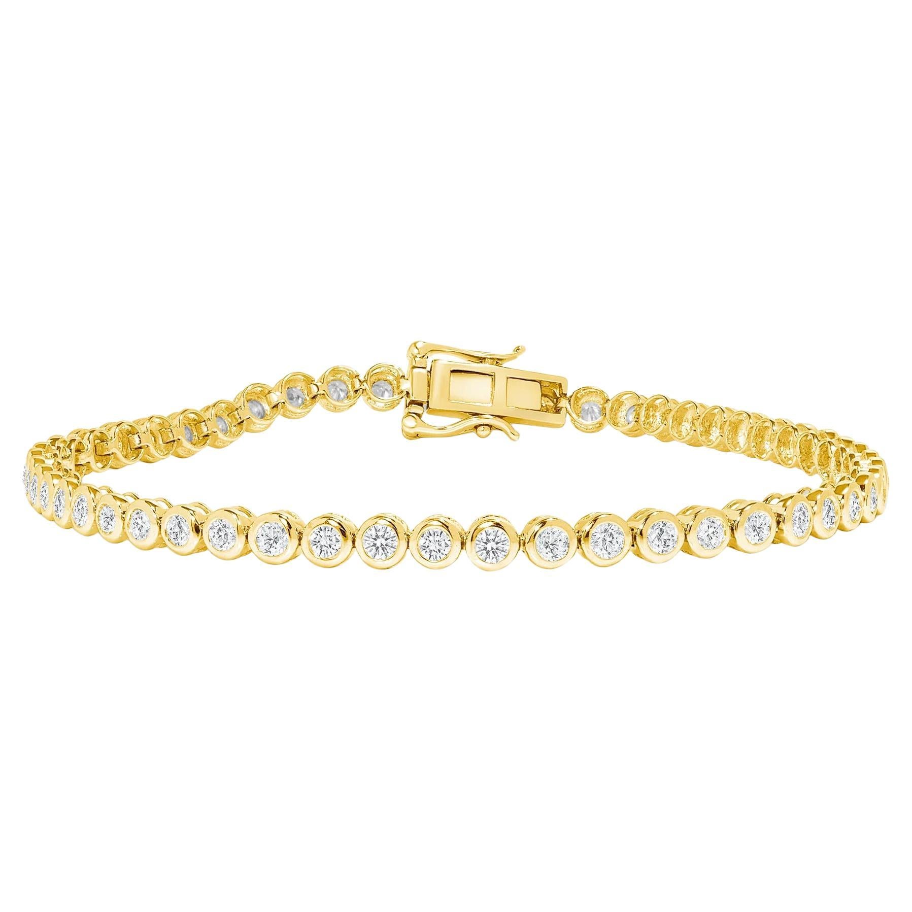 Bracelet tennis en or 14 carats avec diamants ronds brillants sertis sur le chaton