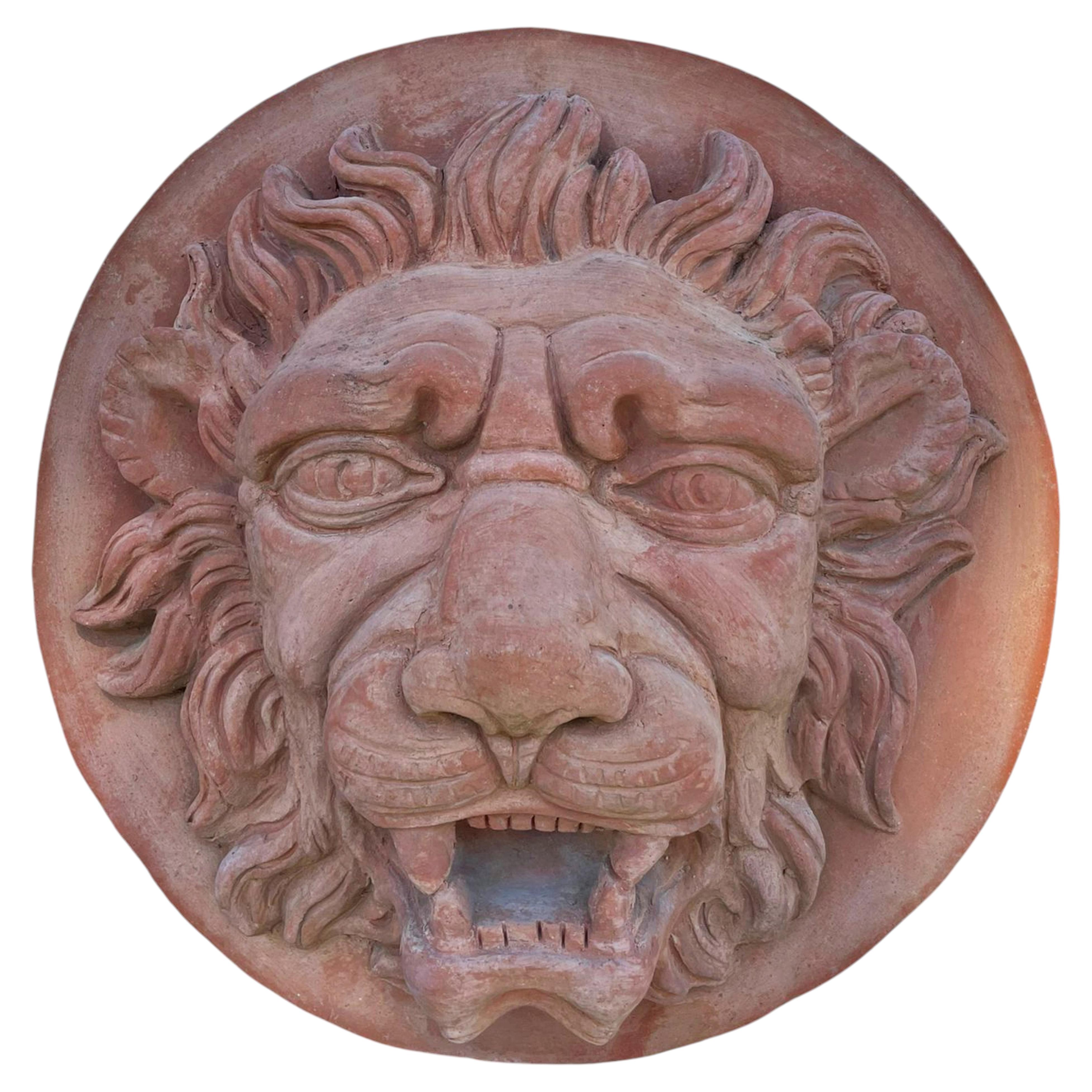 Round Terracotta Lion Mask from Impruneta, 20th Century