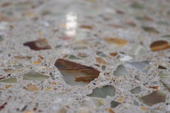Round Terrazzo Table with Onyx Stones, Brass Ring and nut wood stand size 140