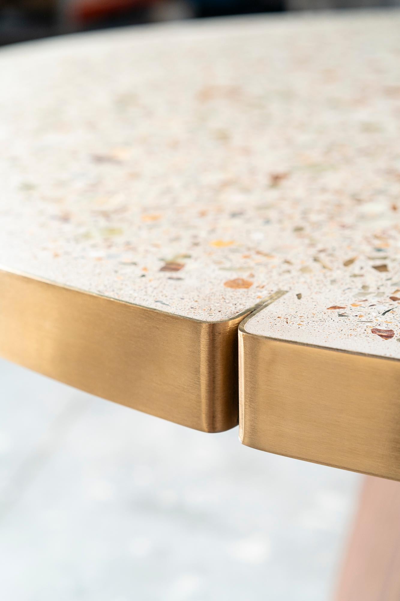 Round Terrazzo Table with Onyx Stones, Brass Ring and nut wood stand — free download