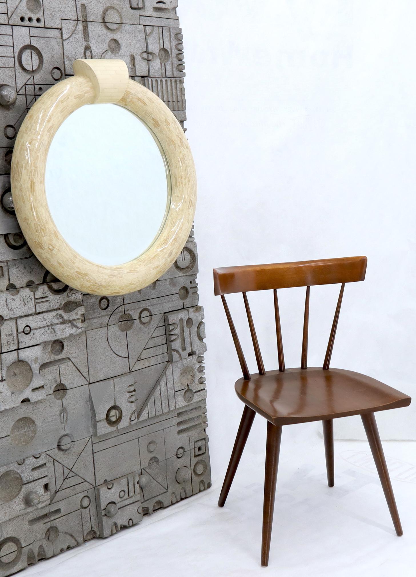 Mid-Century Modern medium size round tessellated bone frame wall mirror. Attributed to Enrique Garcel.