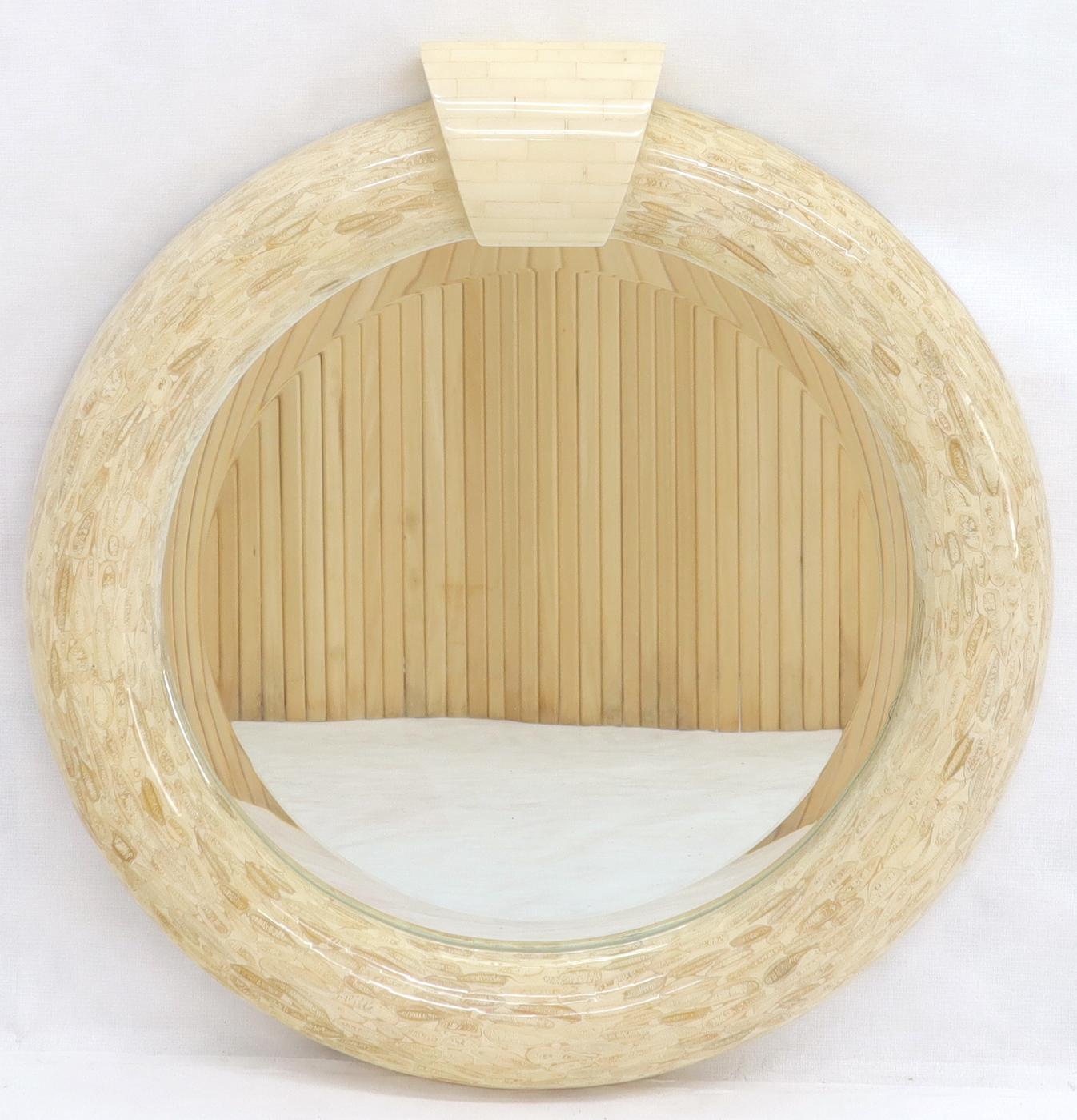 Mid-Century Modern Round Tessellated Bone Mirror For Sale