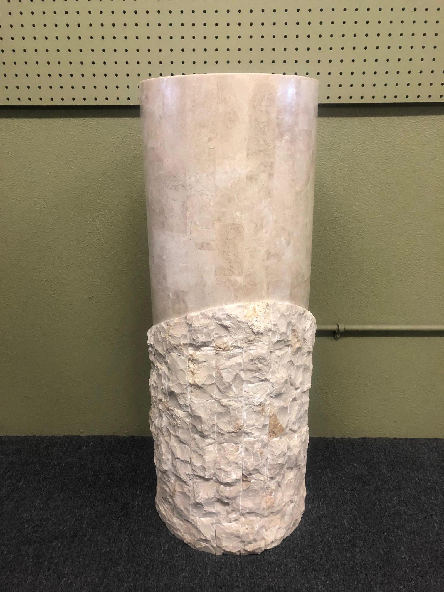 Post-Modern Round Tessellated Stone Pedestal by Marquis of Beverly Hills