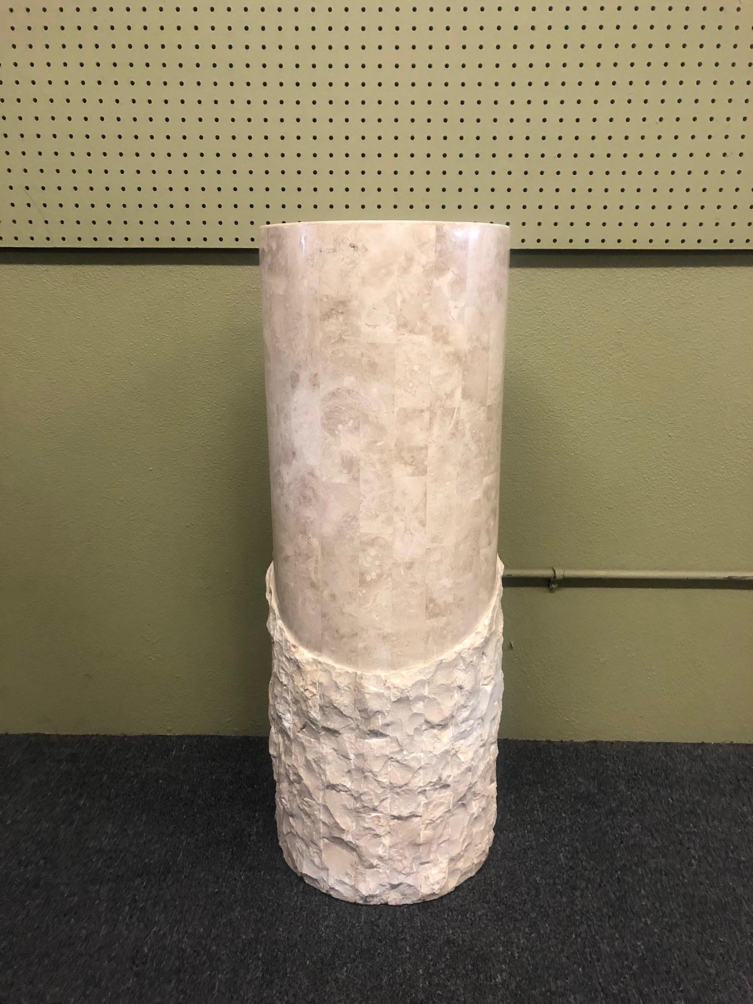 Round Tessellated Stone Pedestal by Marquis of Beverly Hills In Good Condition In San Diego, CA