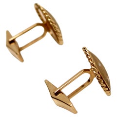 Round Textured 14k Gold & Diamond Cufflinks circa 1980s