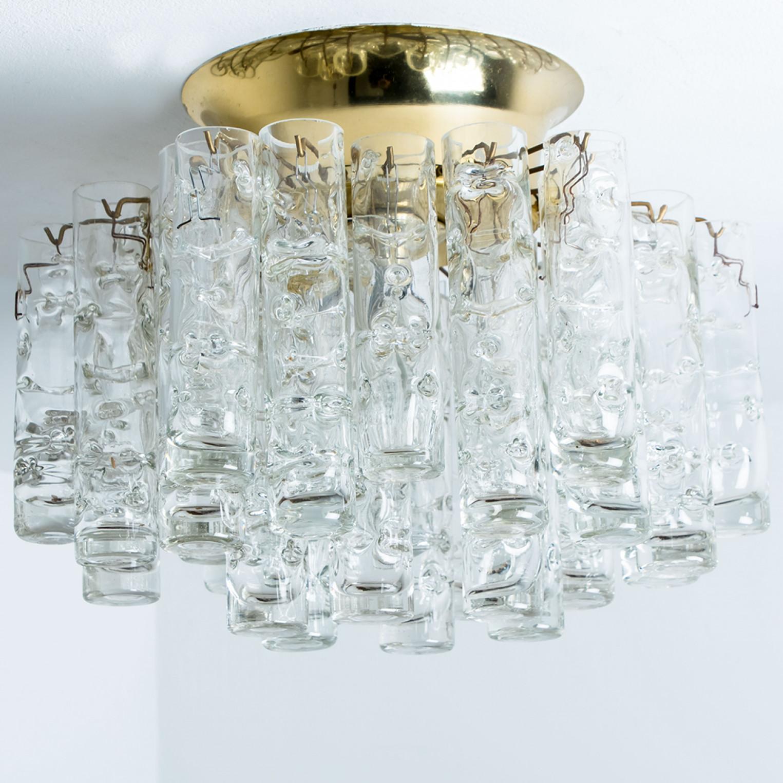 Round Textured Clear Glass Gold Flush Mount, 1960s, Doria Leuchten For Sale 4