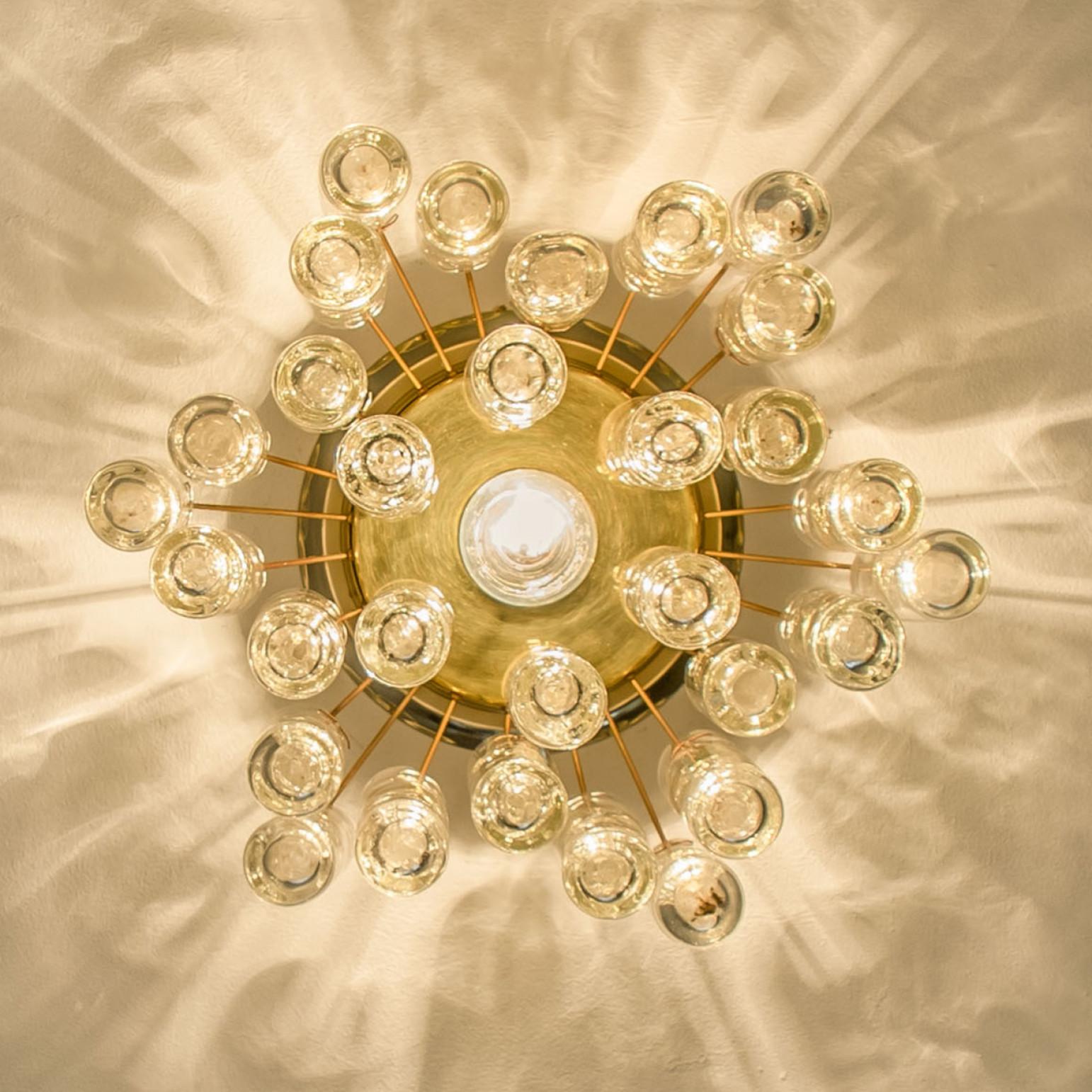 Other Round Textured Clear Glass Gold Flush Mount, 1960s, Doria Leuchten For Sale