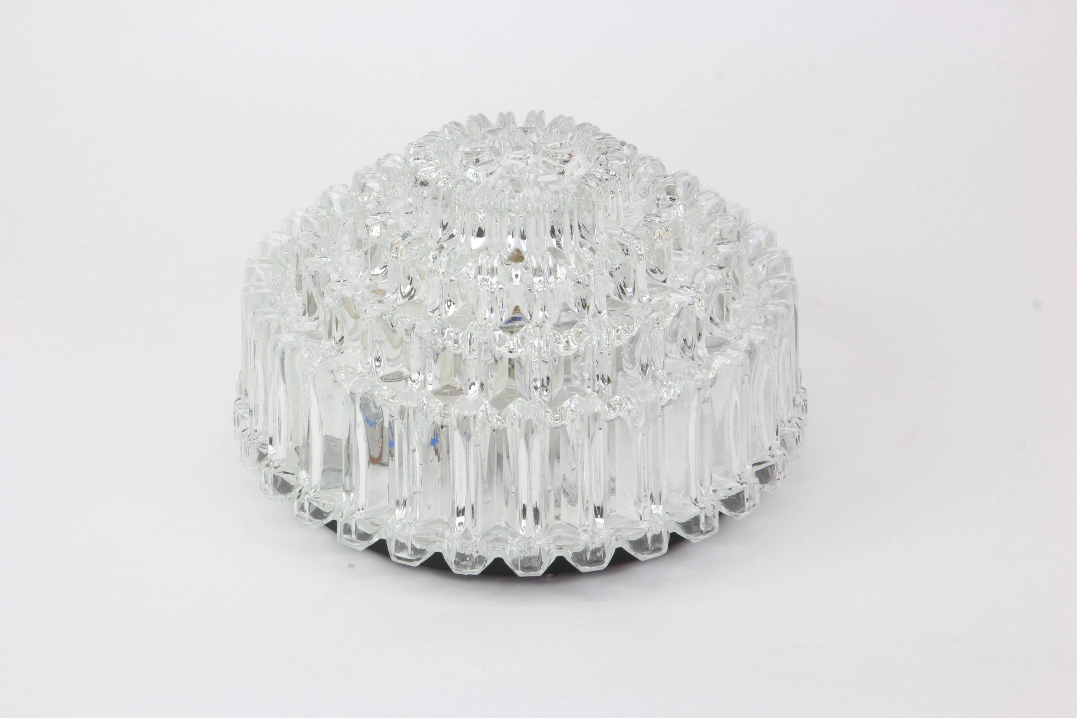 Mid-Century Modern Round Textured Glass Flushmount by Limburg, Germany, 1970s For Sale