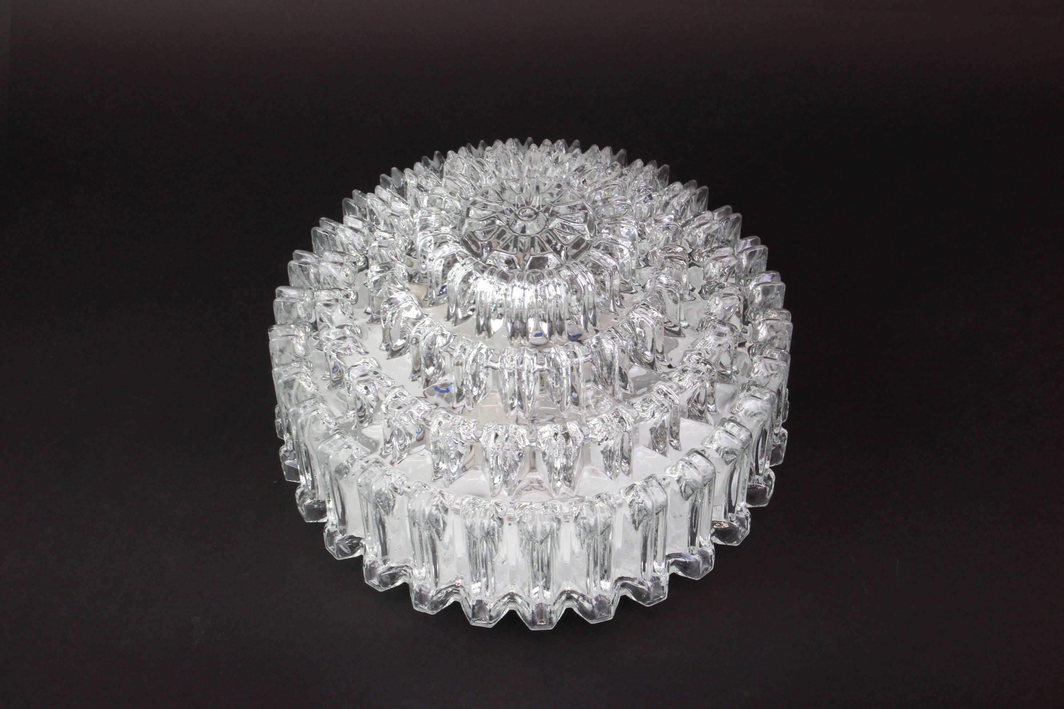 Metal Round Textured Glass Flushmount by Limburg, Germany, 1970s For Sale