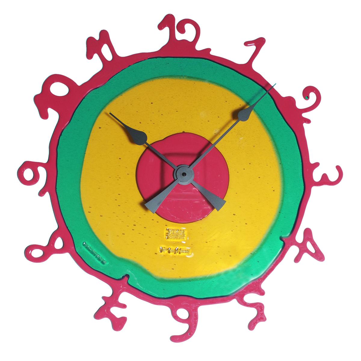 Runde Uhr „The Clock“, groß in klarem Bernstein und Grün, mattem Fuchsia von Gaetano Pesce im Zustand „Neu“ im Angebot in barasso, IT