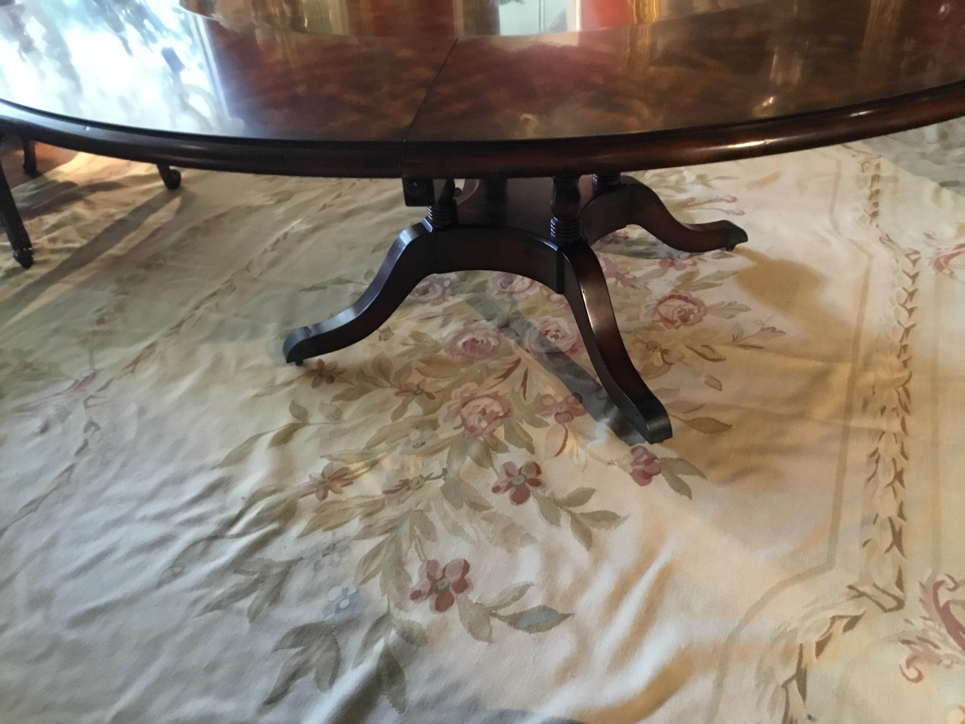 Round Theodore Alexander Dining Table in Mahogany Flame Veneers Regency Styled 4