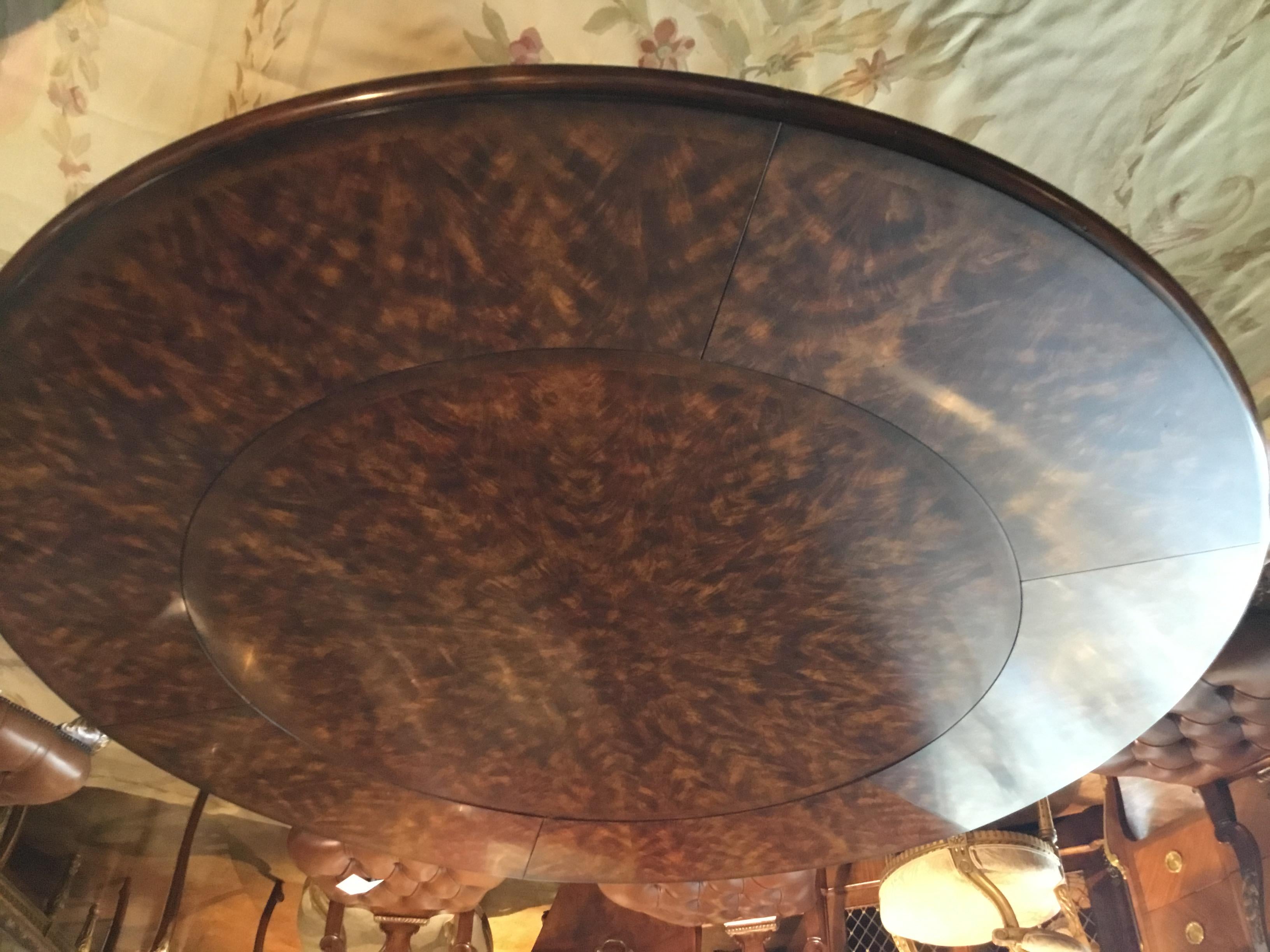 Round Theodore Alexander Dining Table in Mahogany Flame Veneers Regency Styled 6