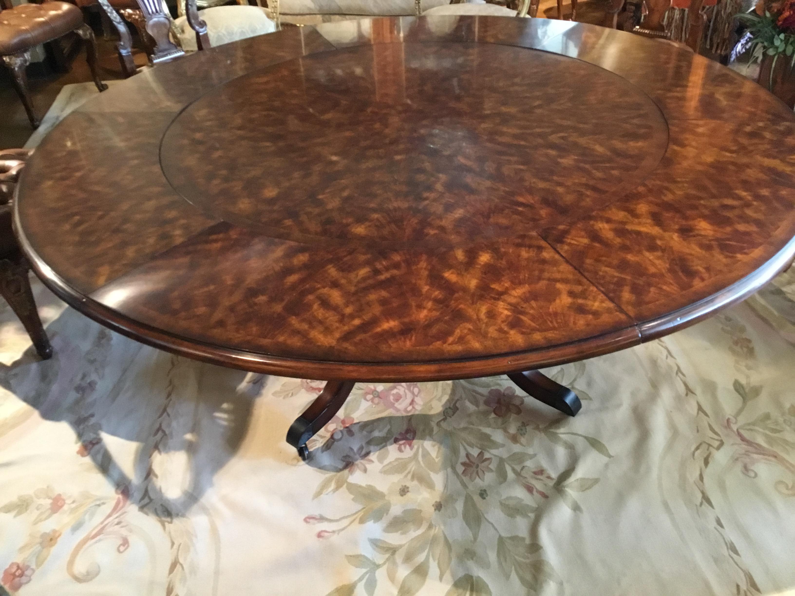 North American Round Theodore Alexander Dining Table in Mahogany Flame Veneers Regency Styled