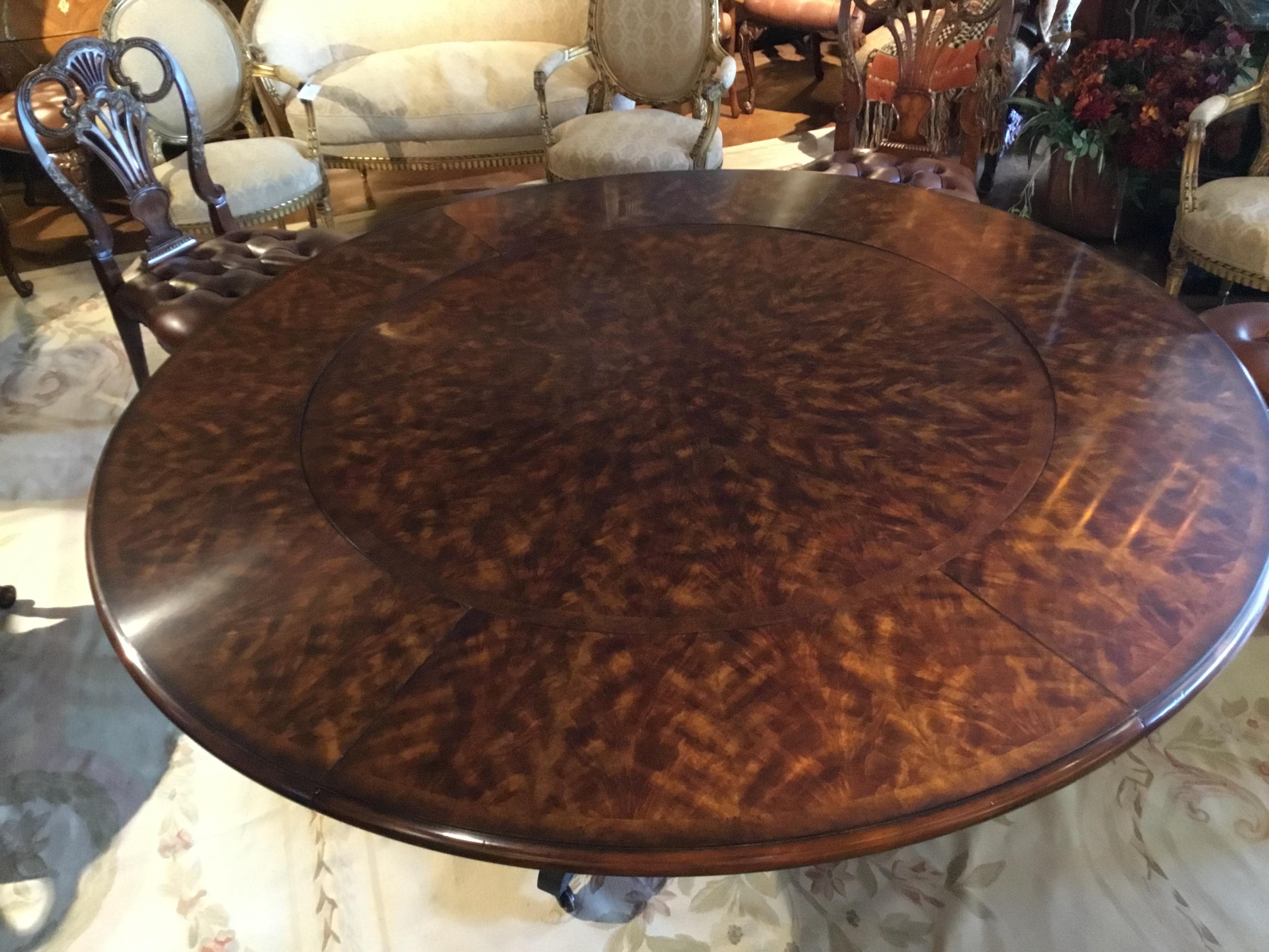 Contemporary Round Theodore Alexander Dining Table in Mahogany Flame Veneers Regency Styled