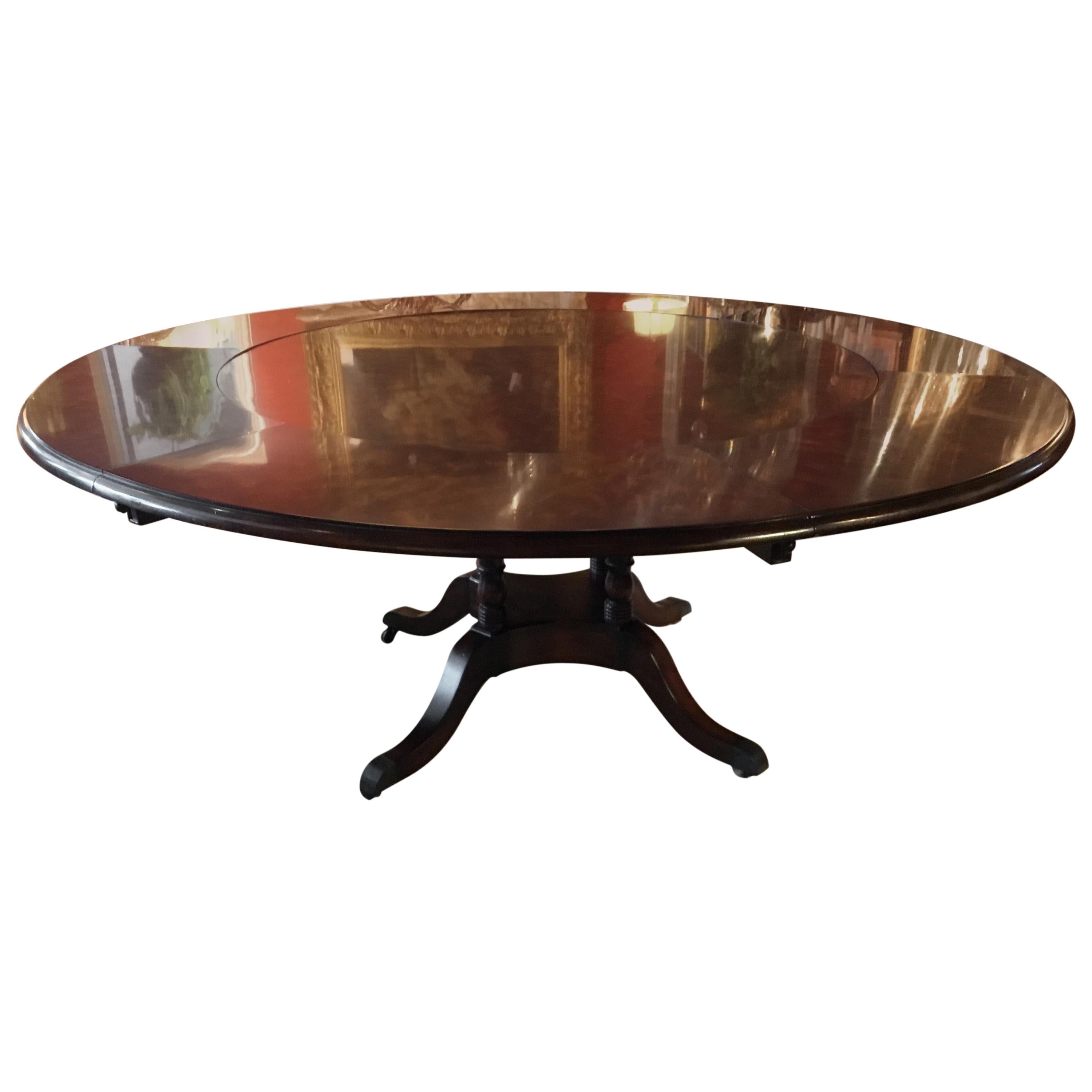 Round Theodore Alexander Dining Table in Mahogany Flame Veneers Regency Styled