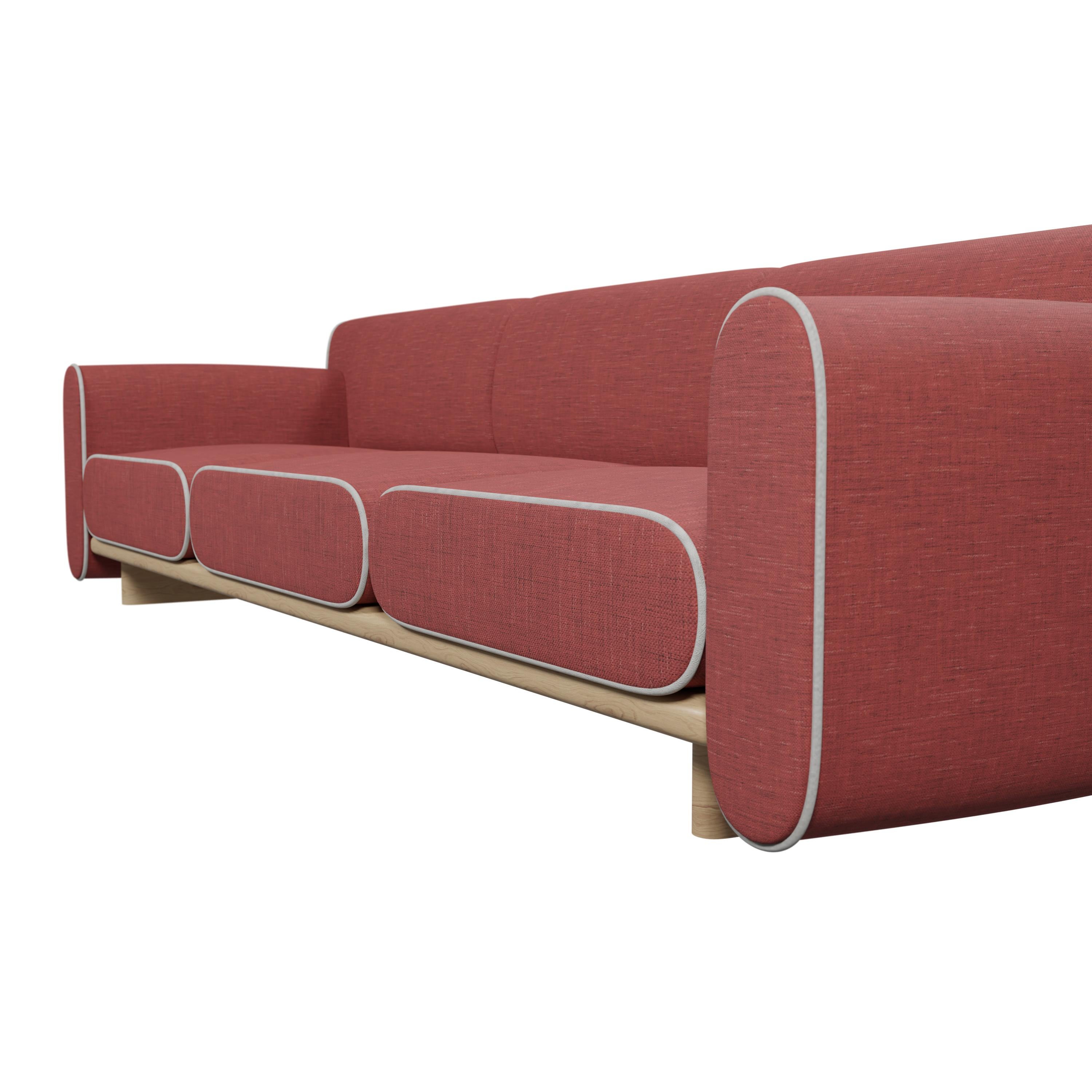 Round three-seater sofa Tilda with Cherry plain fabric handcrafted by Murmurio In New Condition For Sale In Lordelo, PT