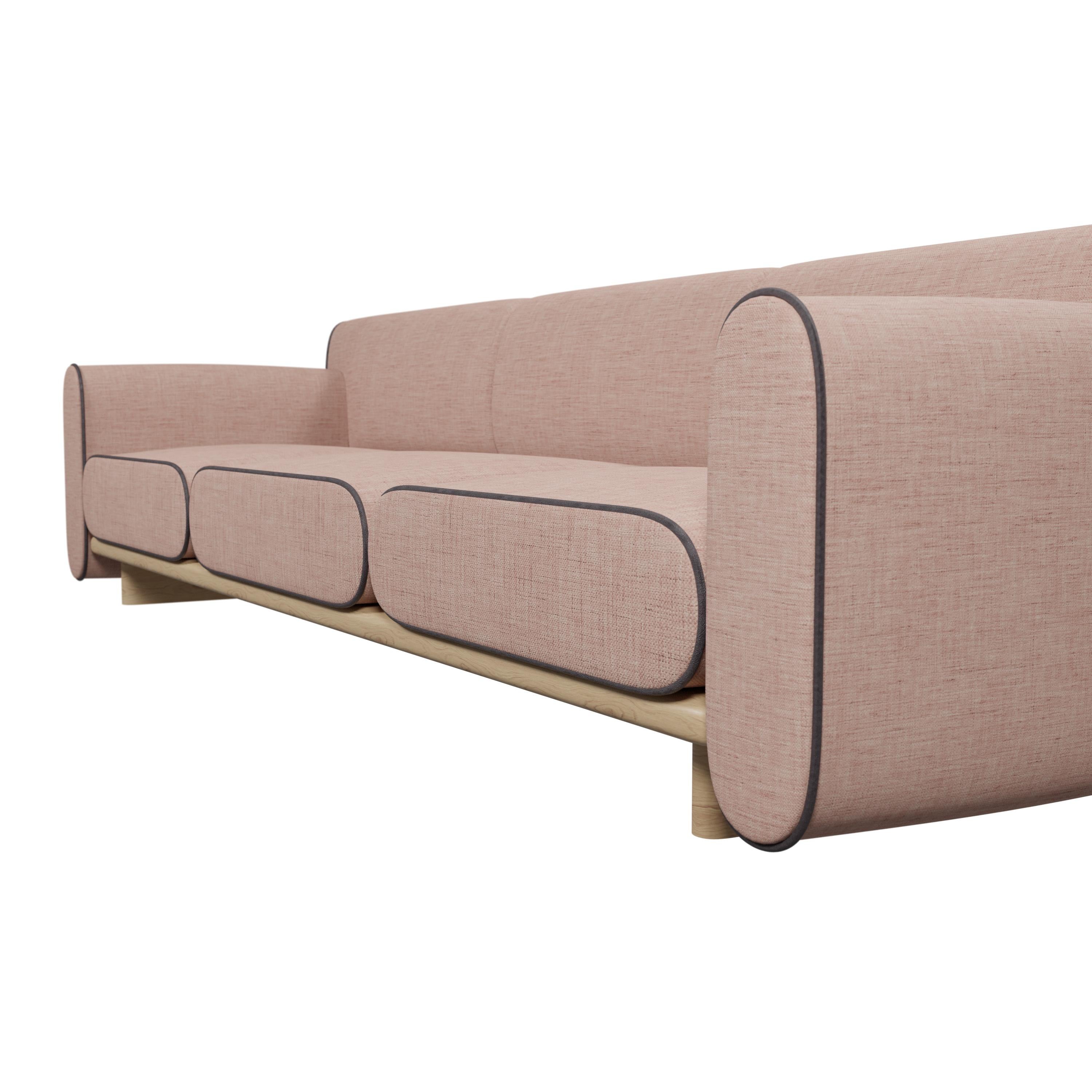 Canapé rond à trois places Tilda avec tissu uni couleur chair fabriqué à la main par Murmurio Neuf - En vente à Lordelo, PT