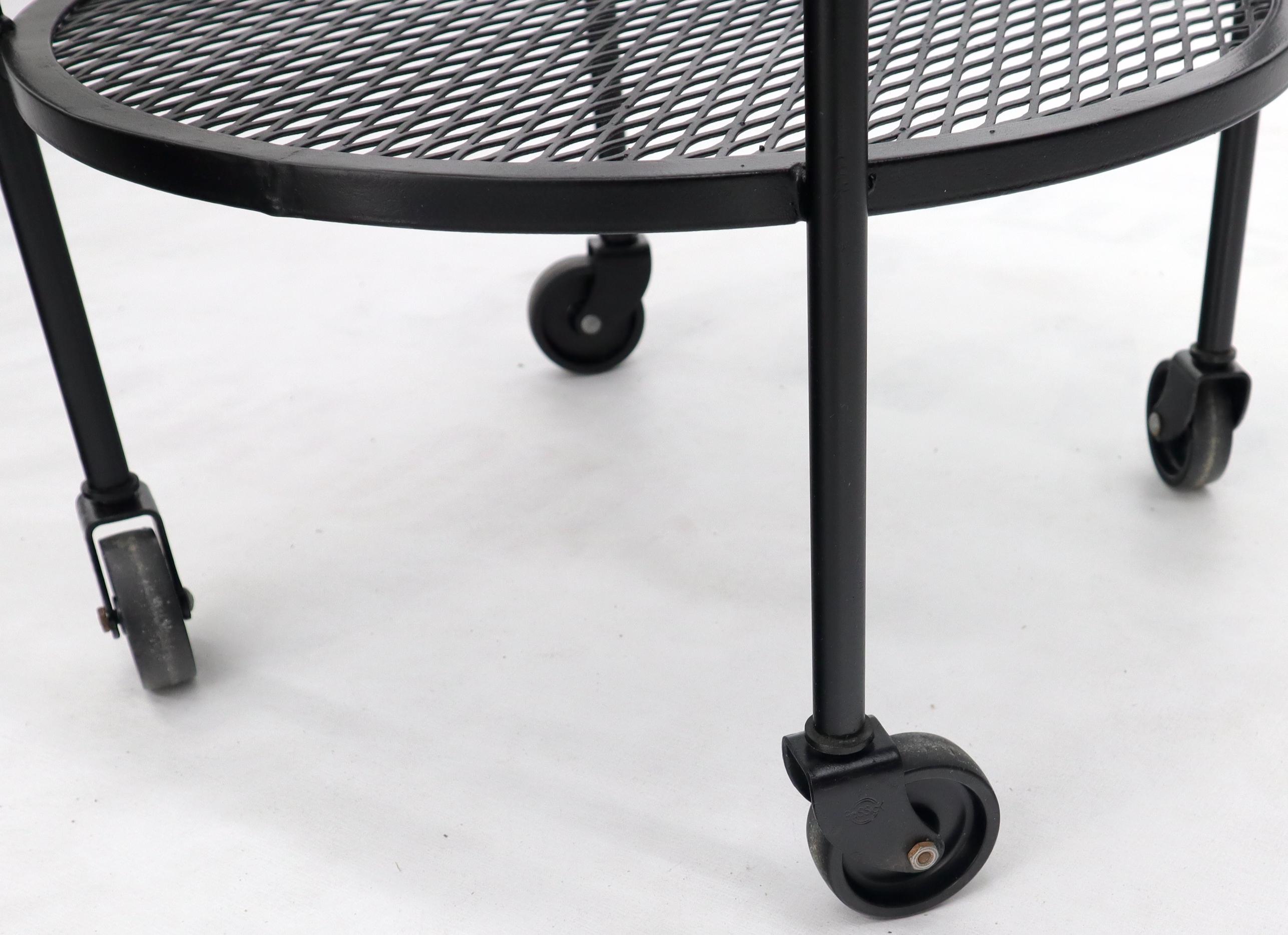 American Round Three Tier Perforated and Wrought Iron Metal Serving Cart Tray For Sale