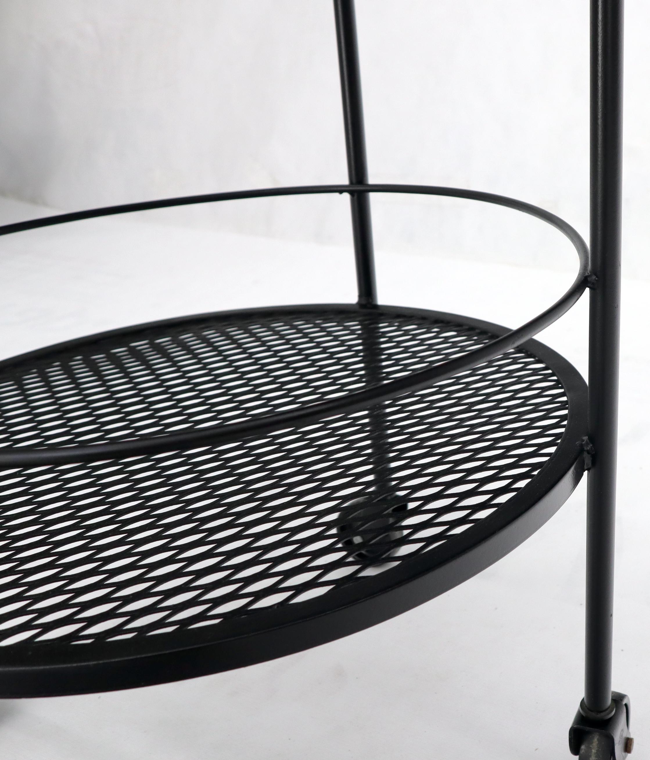 Painted Round Three Tier Perforated and Wrought Iron Metal Serving Cart Tray For Sale