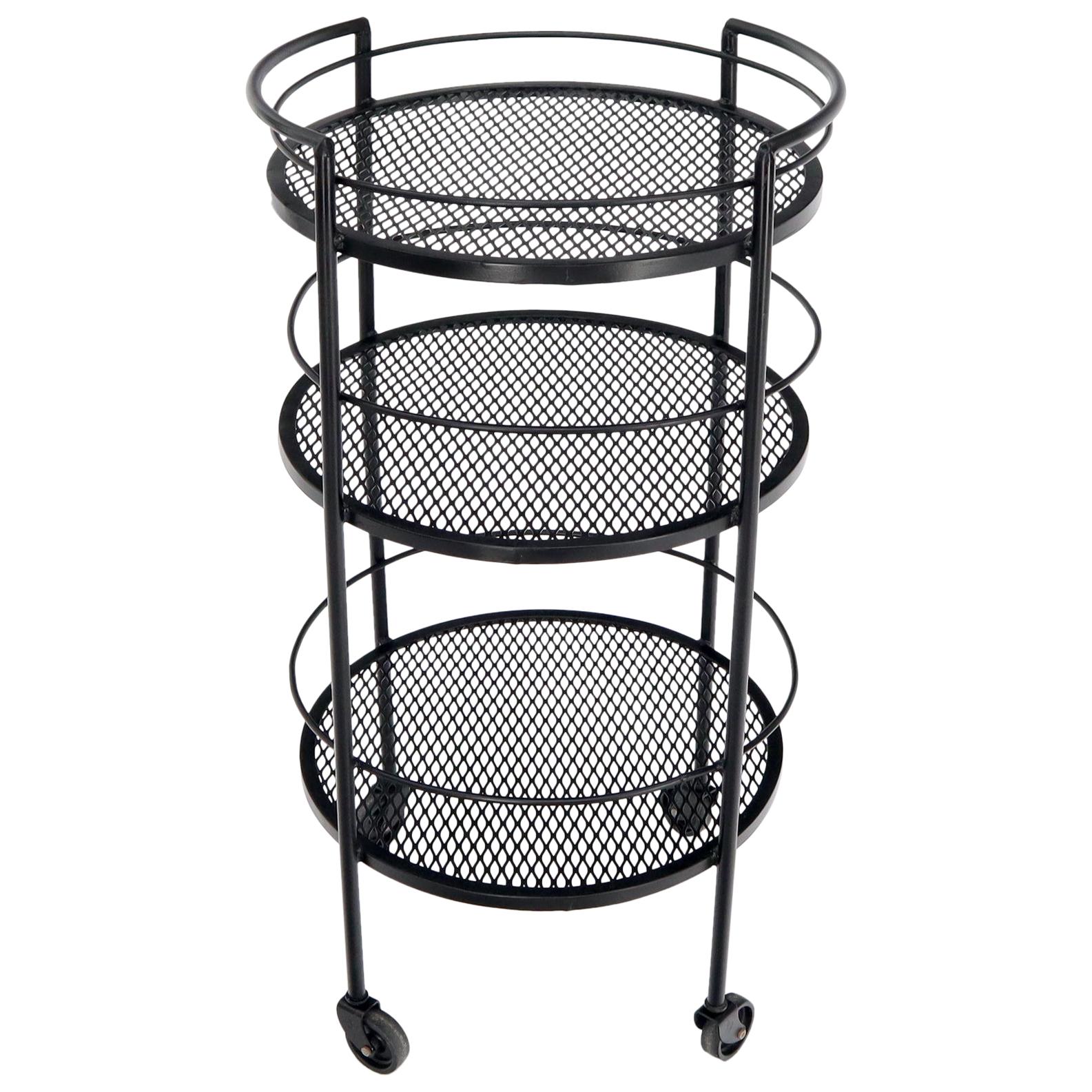 Round Three Tier Perforated and Wrought Iron Metal Serving Cart Tray For Sale