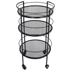 Vintage Round Three Tier Perforated and Wrought Iron Metal Serving Cart Tray